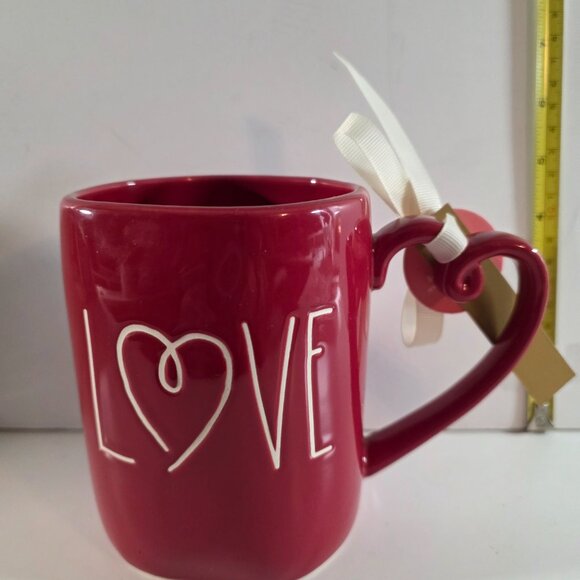 Rae Dunn Red "Love" mug with heart-shaped handle NWT - Picture 2 of 5
